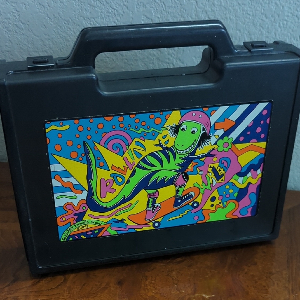 90s Dinosaur Pencil Case w/ Vintage Crayons- Retired Crayola Colors- T-Rex Skate